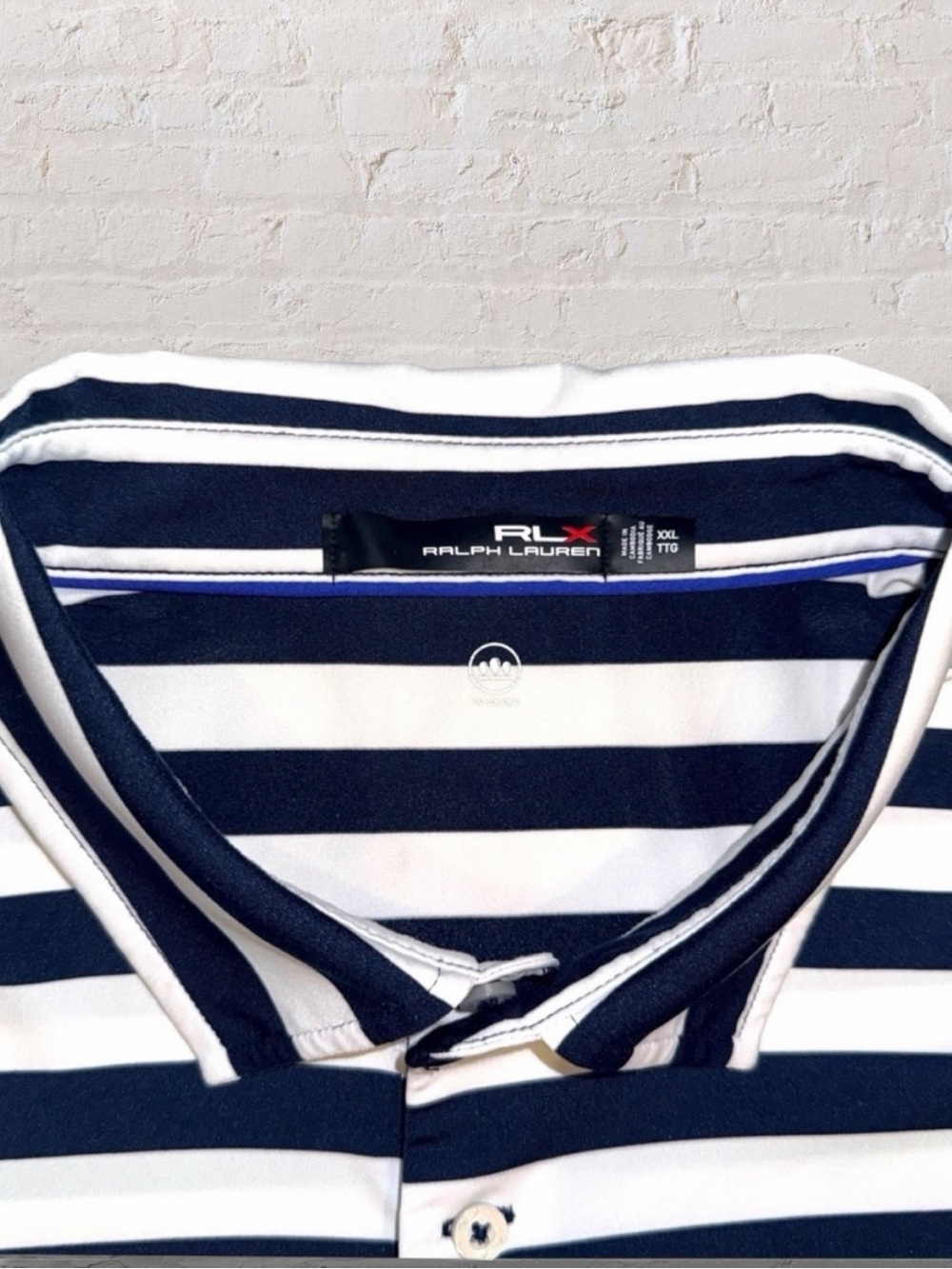 RLX Ralph Lauren XXL Navy White Stripe Golf Polo Performance Stretch - Picture 2 of 12